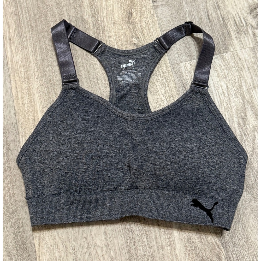 Puma Women's Heathered Gray Racerback Sports Bra Adjustable Straps Size S